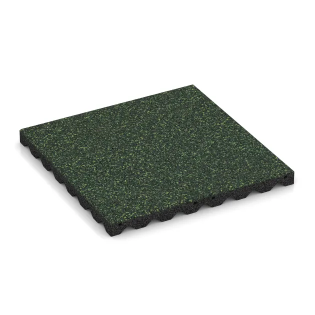 Playground safety tile von WARCO im Farbdesign English Lawn mit den Abmessungen 500 x 500 x 40 mm. Produktfoto von Artikel 5344 in der Aufsicht von schräg vorne.