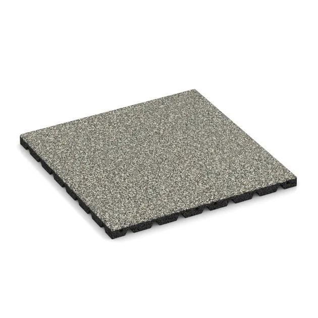 Playground safety tile von WARCO im Farbdesign Light Granite mit den Abmessungen 500 x 500 x 30 mm. Produktfoto von Artikel 5327 in der Aufsicht von schräg vorne.