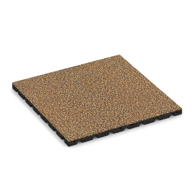 Playground safety tile von WARCO im Farbdesign Rattan Lounge mit den Abmessungen 500 x 500 x 30 mm. Produktfoto von Artikel 5324 in der Aufsicht von schräg vorne.