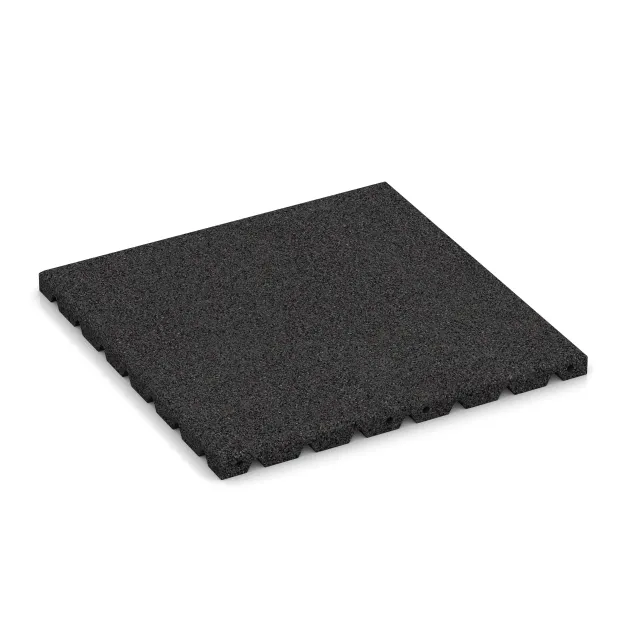 Playground Safety Tile 3 cm - EN 1177 ≤ 100 cm von WARCO im Farbdesign Anthracite mit den Abmessungen 500 x 500 x 30 mm. Produktfoto von Artikel 5462 in der Aufsicht von schräg vorne.