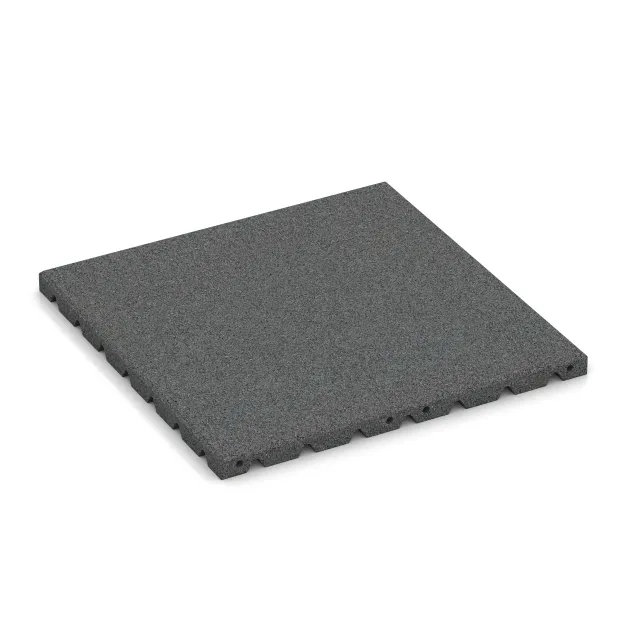 Playground safety tile von WARCO im Farbdesign Slate grey mit den Abmessungen 500 x 500 x 30 mm. Produktfoto von Artikel 0577 in der Aufsicht von schräg vorne.