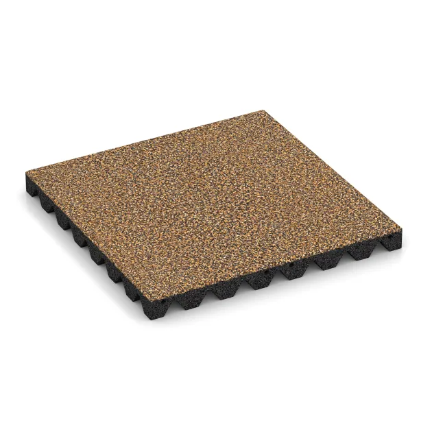 Playground Safety Tile 4.5 cm - EN 1177 ≤ 135 cm von WARCO im Farbdesign Rattan Lounge mit den Abmessungen 500 x 500 x 45 mm. Produktfoto von Artikel 5555 in der Aufsicht von schräg vorne.