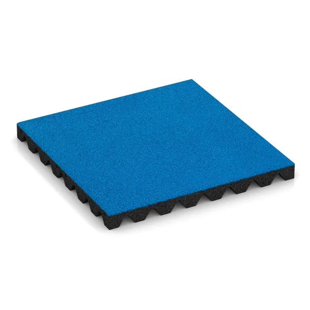 Playground Safety Tile 4.5 cm - EN 1177 ≤ 135 cm von WARCO im Farbdesign Sky Blue mit den Abmessungen 500 x 500 x 45 mm. Produktfoto von Artikel 5532 in der Aufsicht von schräg vorne.