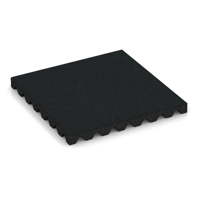Playground Safety Tile 4.5 cm - EN 1177 ≤ 135 cm von WARCO im Farbdesign Iron Grey mit den Abmessungen 500 x 500 x 45 mm. Produktfoto von Artikel 5535 in der Aufsicht von schräg vorne.