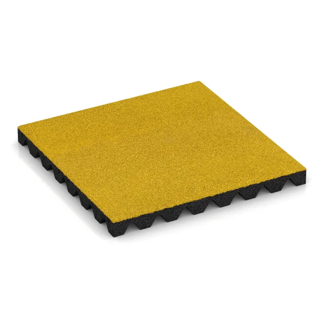 Playground Safety Tile 4.5 cm - EN 1177 ≤ 135 cm von WARCO im Farbdesign Lemon Yellow mit den Abmessungen 500 x 500 x 45 mm. Produktfoto von Artikel 5537 in der Aufsicht von schräg vorne.