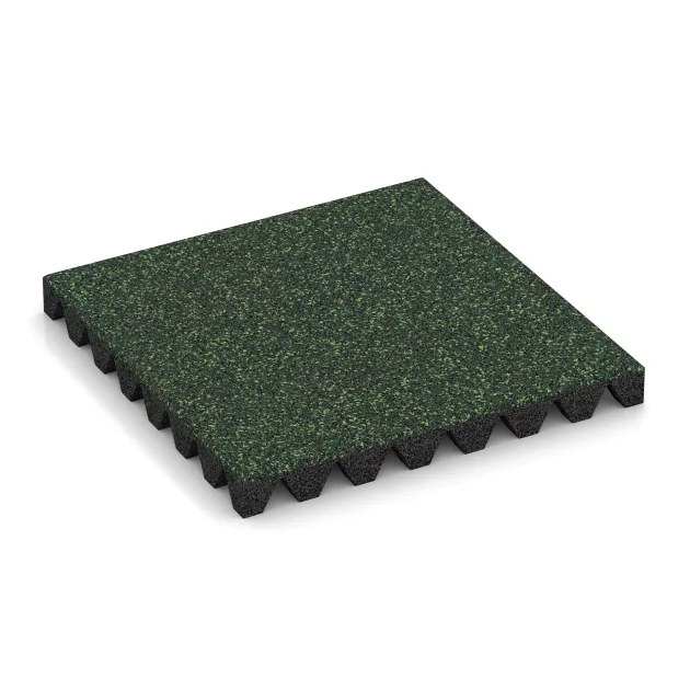 Playground Safety Tile 5 cm - EN 1177 ≤ 145 cm von WARCO im Farbdesign English Lawn mit den Abmessungen 500 x 500 x 50 mm. Produktfoto von Artikel 5577 in der Aufsicht von schräg vorne.