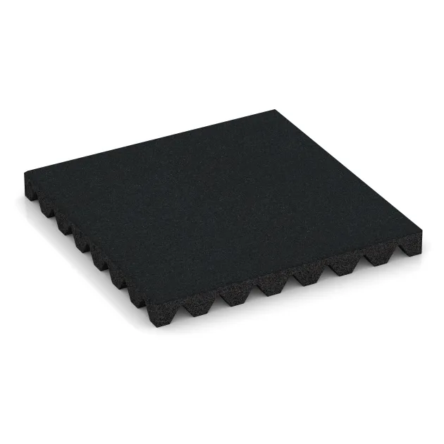 Playground Safety Tile 5 cm - EN 1177 ≤ 145 cm von WARCO im Farbdesign Iron Grey mit den Abmessungen 500 x 500 x 50 mm. Produktfoto von Artikel 5567 in der Aufsicht von schräg vorne.