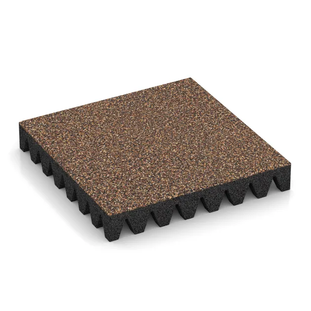 Playground safety tile von WARCO im Farbdesign Bark & Bast mit den Abmessungen 500 x 500 x 80 mm. Produktfoto von Artikel 5363 in der Aufsicht von schräg vorne.