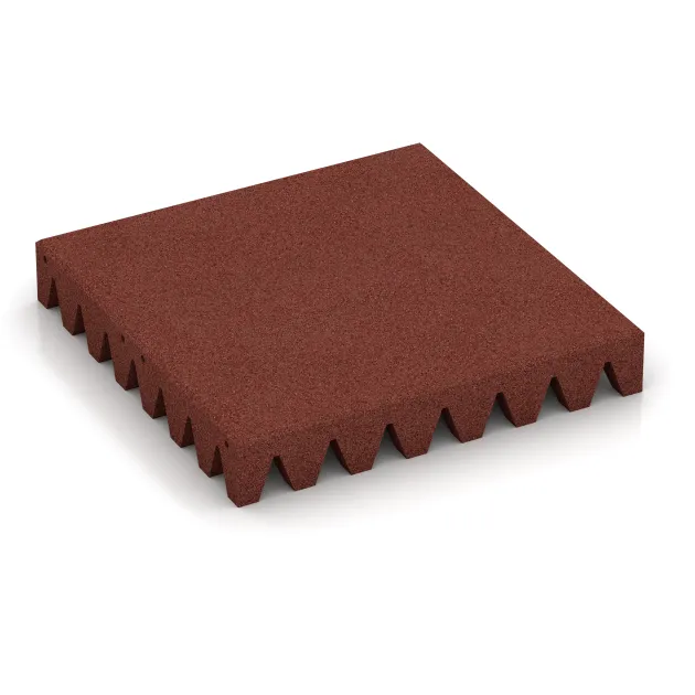 Playground safety tile von WARCO im Farbdesign Brick red mit den Abmessungen 500 x 500 x 80 mm. Produktfoto von Artikel 0727 in der Aufsicht von schräg vorne.