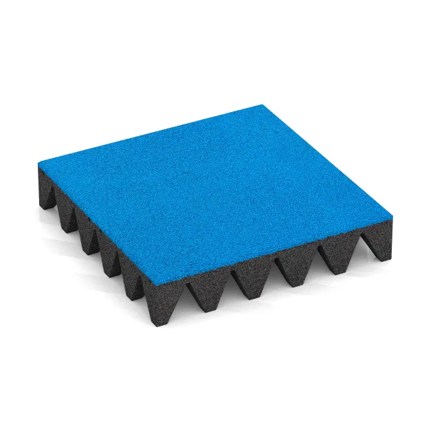 Playground Safety Tile 10 cm - EN 1177 ≤ 300 cm von WARCO im Farbdesign Sky Blue mit den Abmessungen 500 x 500 x 100 mm. Produktfoto von Artikel 5632 in der Aufsicht von schräg vorne.