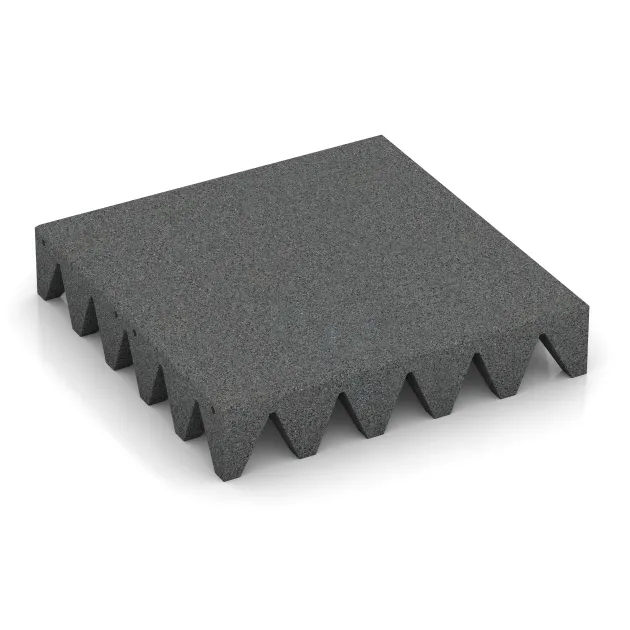 Playground Safety Tile 10 cm - EN 1177 ≤ 300 cm von WARCO im Farbdesign Slate grey mit den Abmessungen 500 x 500 x 100 mm. Produktfoto von Artikel 5626 in der Aufsicht von schräg vorne.