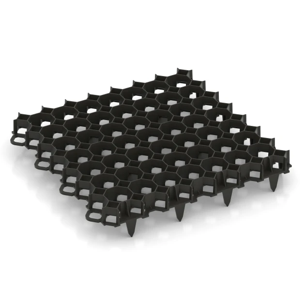 Gravel grid von WARCO im Farbdesign Matt black mit den Abmessungen 47,6 x 47,6 x 4 cm | 0,23 m². Produktfoto von Artikel 5207 in der Aufsicht von schräg vorne.