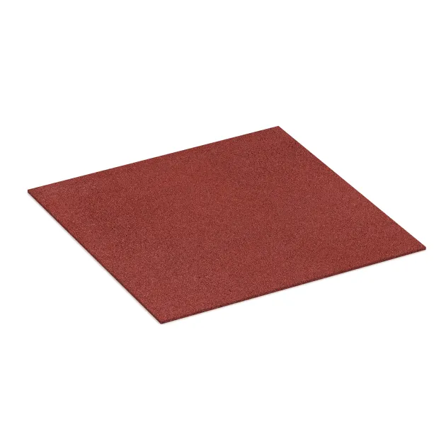 Rubber granulate tile von WARCO im Farbdesign Coral Red mit den Abmessungen 1000 x 1000 x 7 mm. Produktfoto von Artikel 4379 in der Aufsicht von schräg vorne.