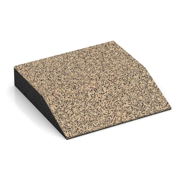 Edge tile (one chamfered side) von WARCO im Farbdesign Travertine mit den Abmessungen 500 x 500 x 100 mm. Produktfoto von Artikel 3810 in der Aufsicht von schräg vorne.