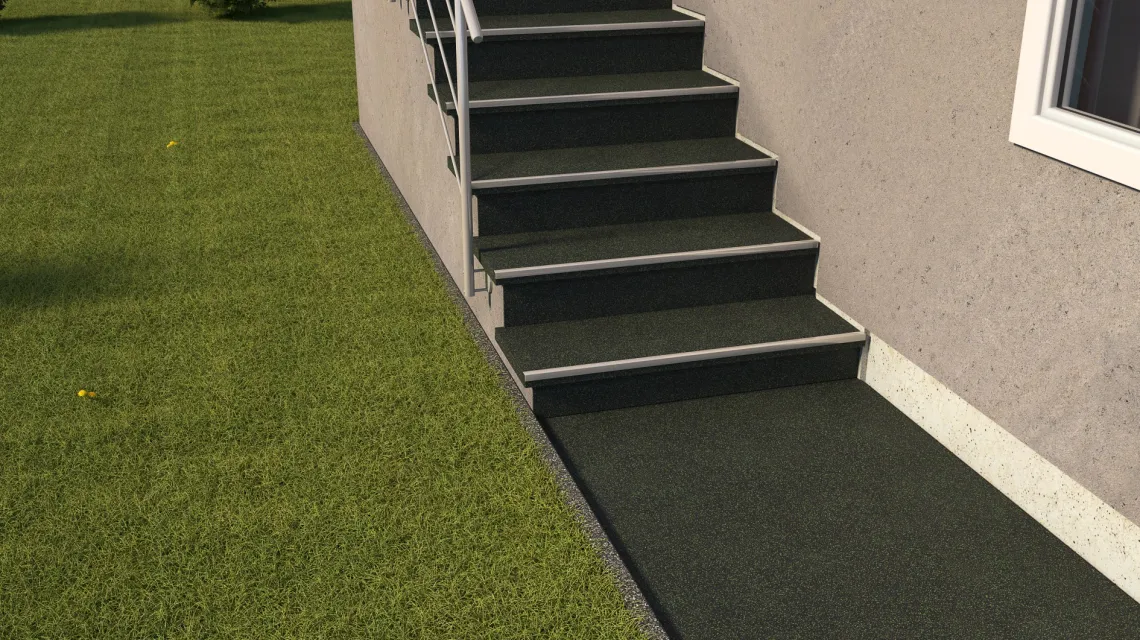 Beispielhafte Verlegung für den Artikel 0981 von WARCO - Stair tread tile, Farbton Light Green Speckled in der Abmessung 485 x 485 x 16 mm.