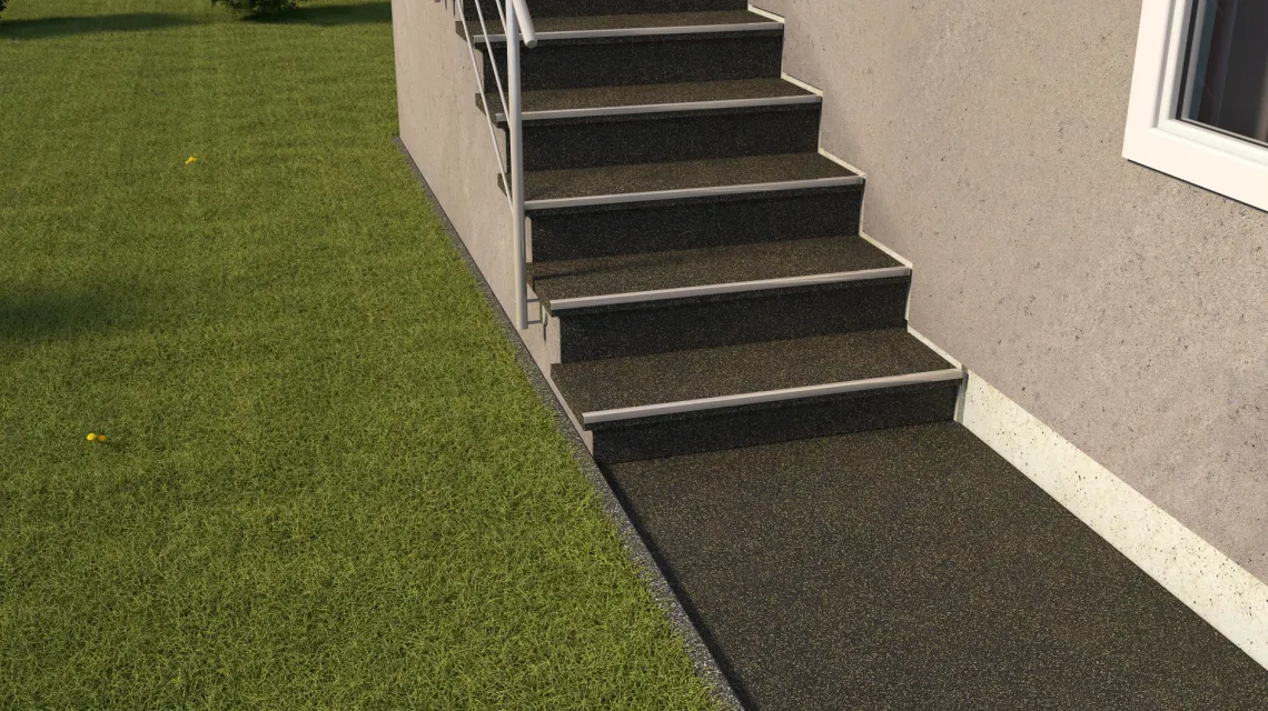 Beispielhafte Verlegung für den Artikel 0986 von WARCO - Stair tread tile, Farbton Light Yellow Speckled in der Abmessung 485 x 485 x 16 mm.
