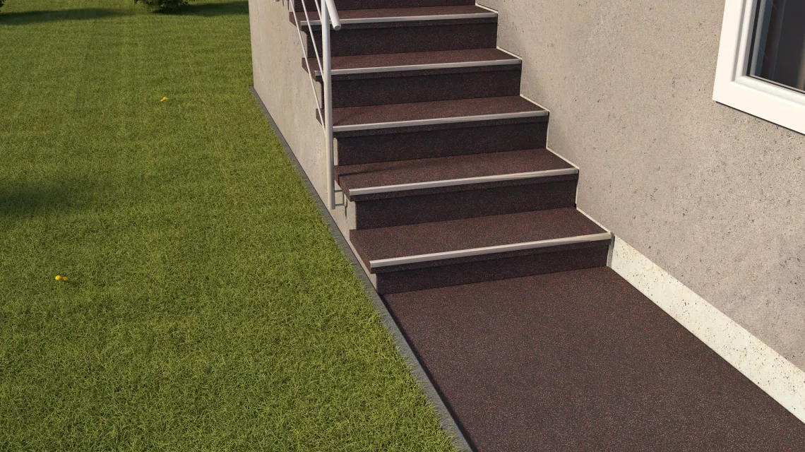 Beispielhafte Verlegung für den Artikel 1033 von WARCO - Stair covering, Farbton Light Red Speckled in der Abmessung 970 x 970 x 8 mm.