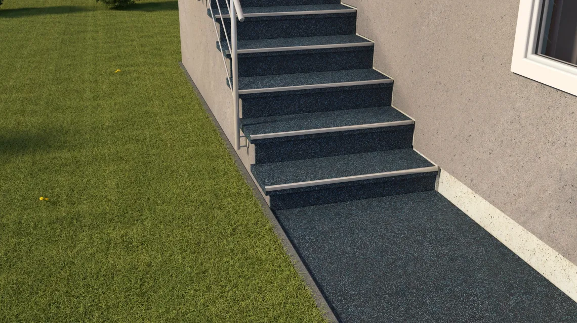 Beispielhafte Verlegung für den Artikel 1038 von WARCO - Stair covering, Farbton Light Blue Speckled in der Abmessung 970 x 970 x 8 mm.