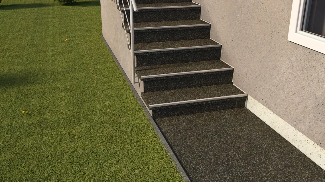 Beispielhafte Verlegung für den Artikel 1047 von WARCO - Stair covering, Farbton Light Yellow Speckled in der Abmessung 970 x 970 x 8 mm.