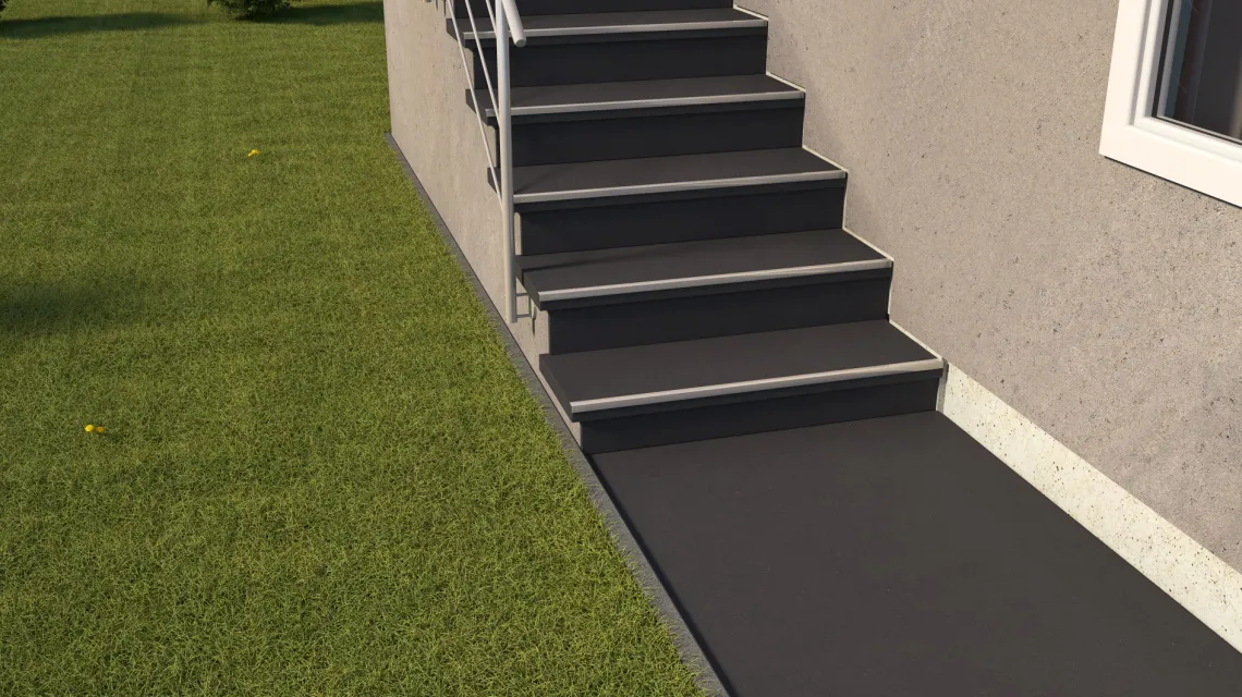 Beispielhafte Verlegung für den Artikel 1048 von WARCO - Stair covering, Farbton Matte Anthracite in der Abmessung 970 x 970 x 8 mm.