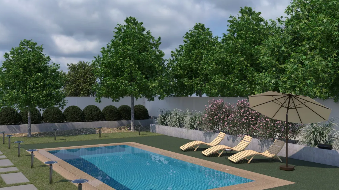 Beispielhafte Verlegung für den Artikel 1209 von WARCO - Pool Decking Tile Classic, Farbton English Lawn in der Abmessung 500 x 500 x 30 mm.