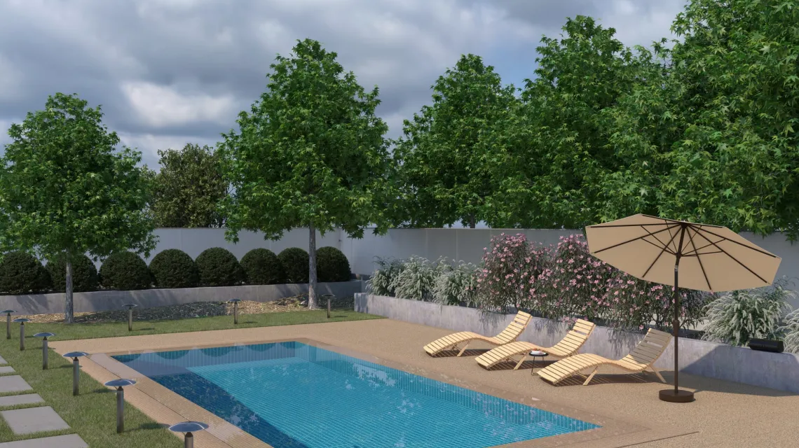 Beispielhafte Verlegung für den Artikel 1214 von WARCO - Pool Decking Tile Classic, Farbton Travertine in der Abmessung 500 x 500 x 30 mm.