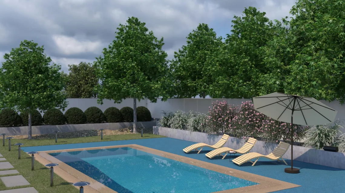 Beispielhafte Verlegung für den Artikel 1216 von WARCO - Pool Decking Tile Classic, Farbton Atlantic in der Abmessung 500 x 500 x 30 mm.