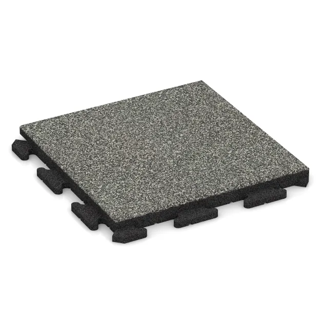Pool Decking Tile Classic von WARCO im Farbdesign Gray Granite mit den Abmessungen 500 x 500 x 40 mm. Produktfoto von Artikel 1340 in der Aufsicht von schräg vorne.