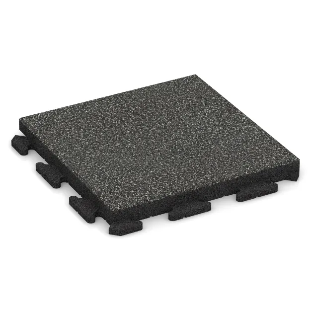 Terrace tile Classic von WARCO im Farbdesign Dark Grey Granite mit den Abmessungen 500 x 500 x 50 mm. Produktfoto von Artikel 1427 in der Aufsicht von schräg vorne.