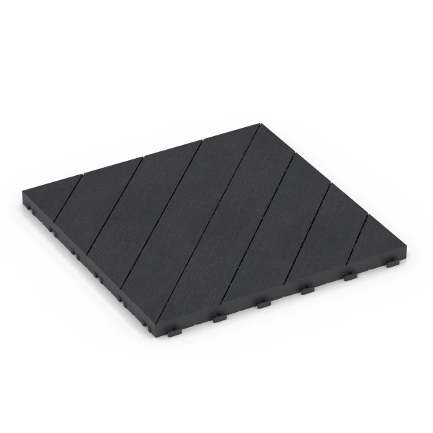 Herringbone – Deck Tile von WARCO im Farbdesign Slate mit den Abmessungen 38,5 x 38,5 x 2 cm. Produktfoto von Artikel 6325 in der Aufsicht von schräg vorne.