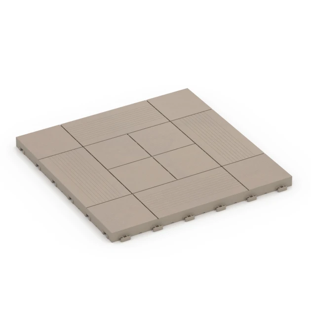 Panel Pattern – Deck Tile von WARCO im Farbdesign Vanilla mit den Abmessungen 38,5 x 38,5 x 2 cm. Produktfoto von Artikel 6238 in der Aufsicht von schräg vorne.