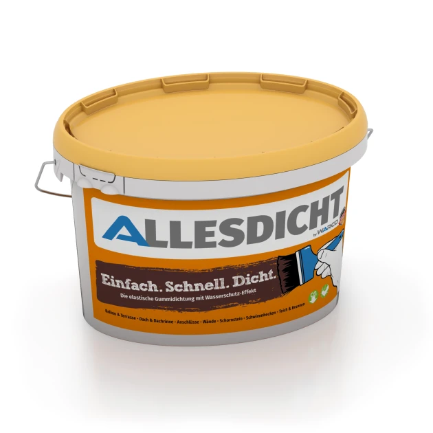 ALLESDICHT – Waterproofing Coating von WARCO im Farbdesign Auburn mit den Abmessungen 3 kg | 0,9 m². Produktfoto von Artikel 0034 in der Aufsicht von schräg vorne.
