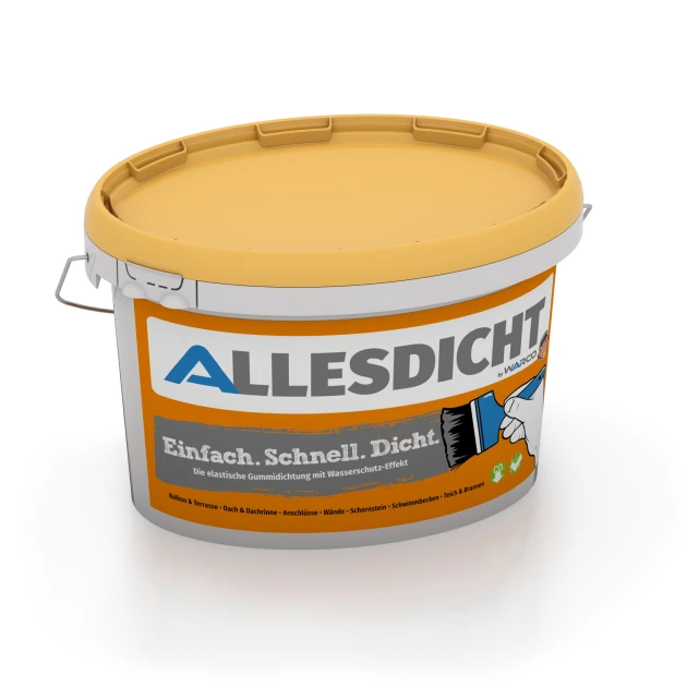 ALLESDICHT – Waterproofing Coating von WARCO im Farbdesign Grey mit den Abmessungen 3 kg | 0,9 m². Produktfoto von Artikel 0033 in der Aufsicht von schräg vorne.