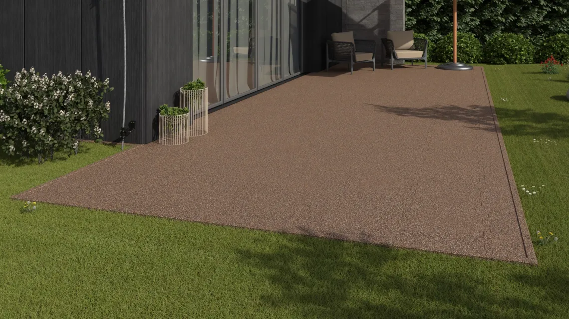Beispielhafte Verlegung für den Artikel 2625 von WARCO - Outdoor click tile, Farbton Bark & Bast in der Abmessung 500 x 500 x 30 mm.