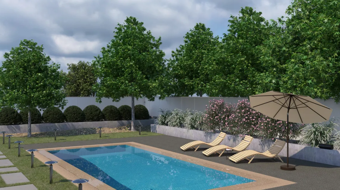 Beispielhafte Verlegung für den Artikel 2725 von WARCO - Pool Decking Tile, Farbton Dark Grey Granite in der Abmessung 500 x 500 x 30 mm.