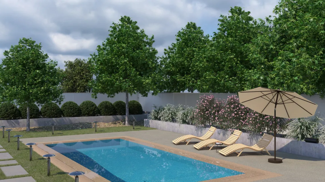 Beispielhafte Verlegung für den Artikel 2727 von WARCO - Pool Decking Tile, Farbton Light Granite in der Abmessung 500 x 500 x 30 mm.