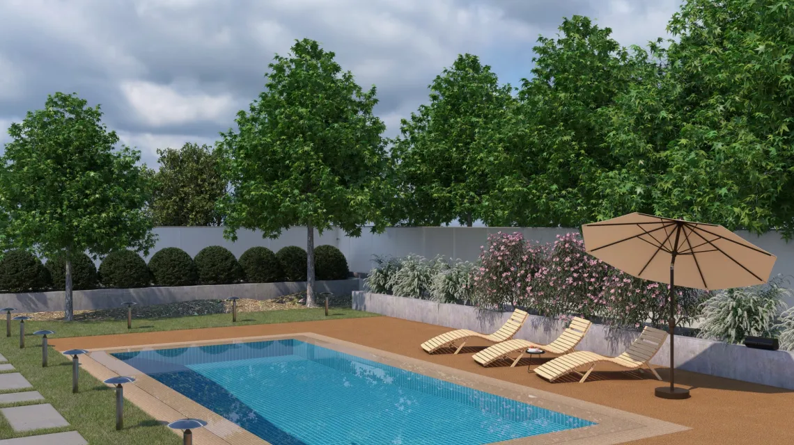 Beispielhafte Verlegung für den Artikel 2729 von WARCO - Pool Decking Tile, Farbton Terra Cotta in der Abmessung 500 x 500 x 30 mm.