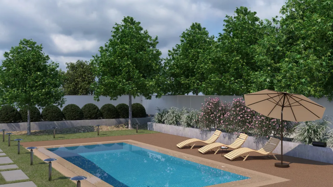 Beispielhafte Verlegung für den Artikel 2730 von WARCO - Pool Decking Tile, Farbton Bark & Bast in der Abmessung 500 x 500 x 30 mm.