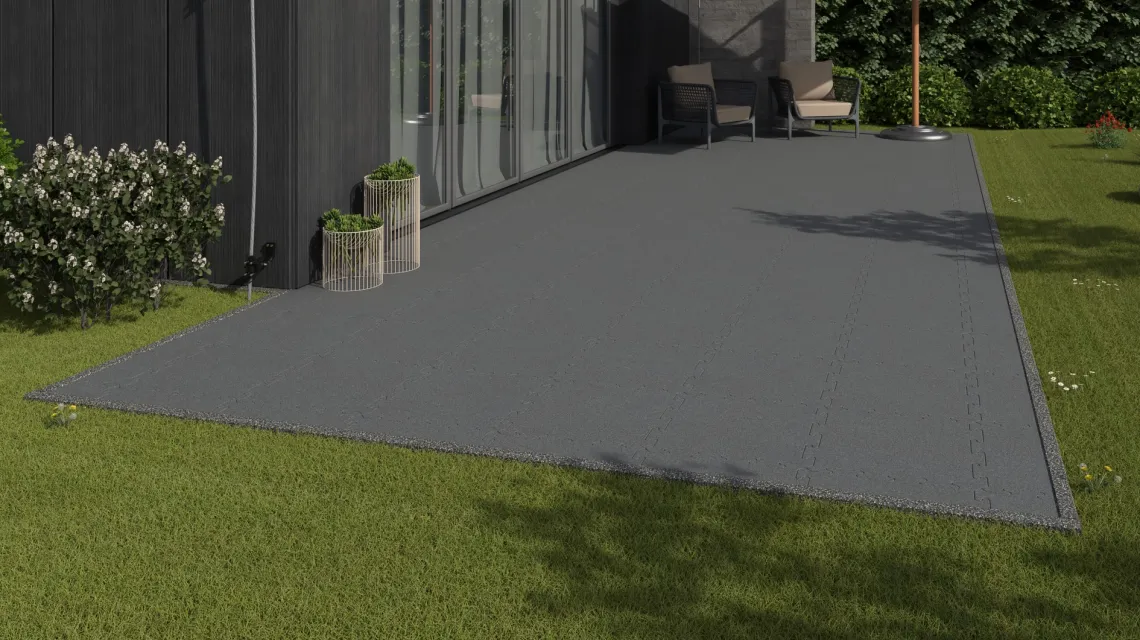 Beispielhafte Verlegung für den Artikel 2776 von WARCO - Outdoor click tile, Farbton Slate grey in der Abmessung 500 x 500 x 30 mm.