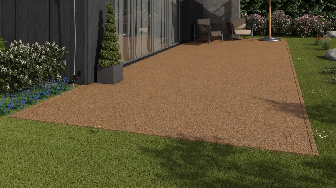 Beispielhafte Verlegung für den Artikel 2835 von WARCO - Outdoor click tile, Farbton Terra Cotta in der Abmessung 500 x 500 x 40 mm.