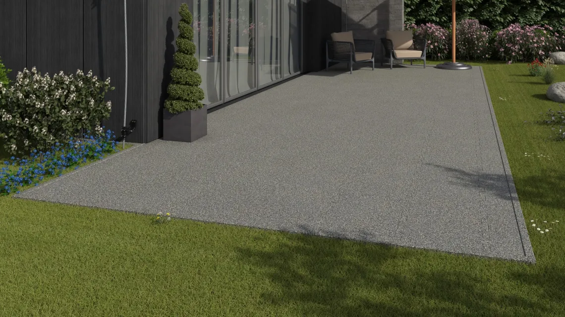 Beispielhafte Verlegung für den Artikel 2842 von WARCO - Outdoor tile, Farbton Gray Granite in der Abmessung 500 x 500 x 40 mm.