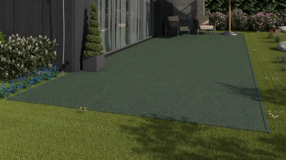 Beispielhafte Verlegung für den Artikel 2844 von WARCO - Outdoor click tile, Farbton English Lawn in der Abmessung 500 x 500 x 40 mm.