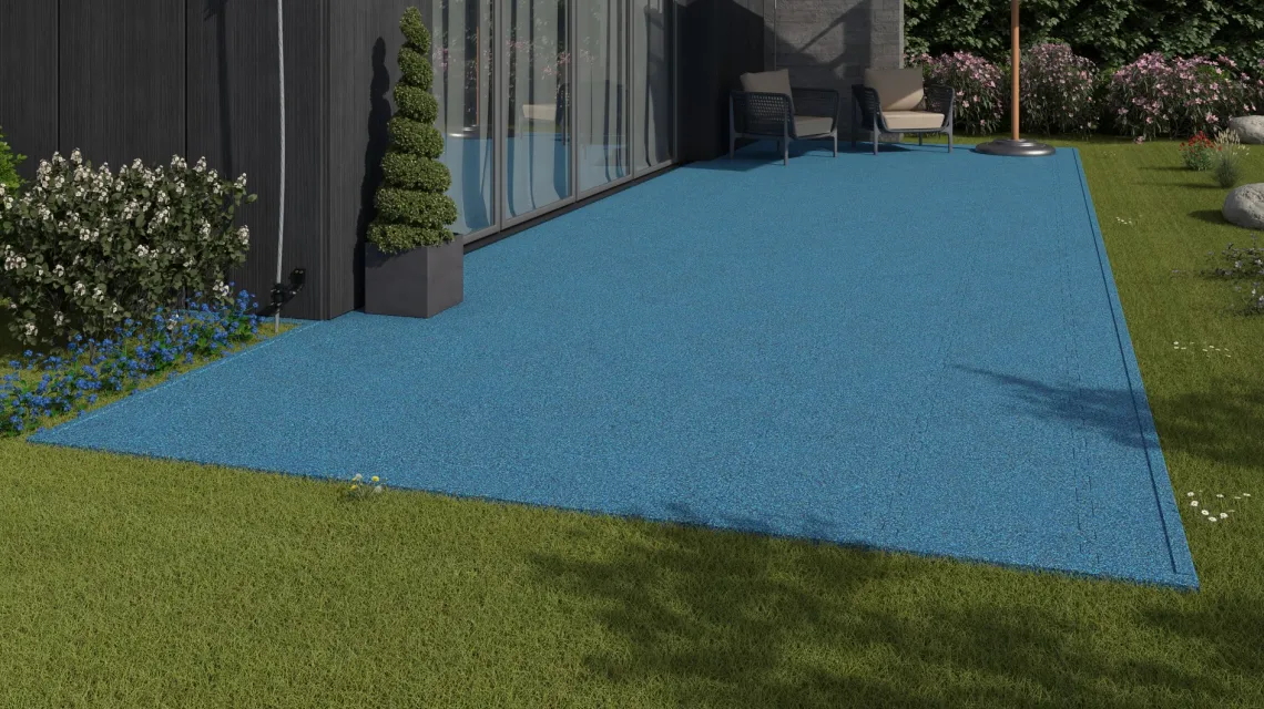 Beispielhafte Verlegung für den Artikel 2847 von WARCO - Outdoor click tile, Farbton Atlantic in der Abmessung 500 x 500 x 40 mm.