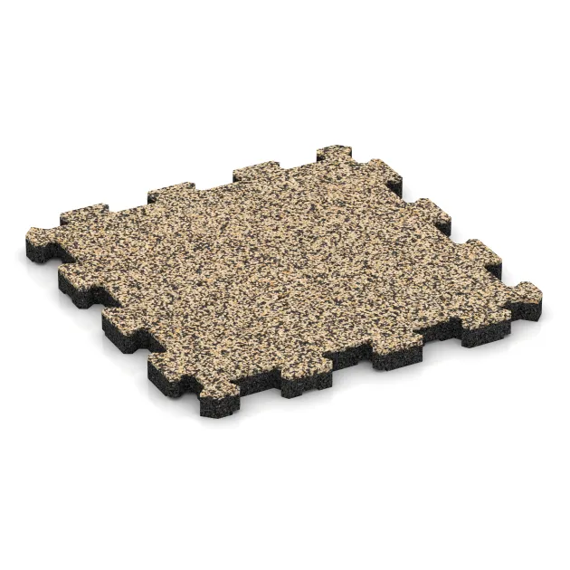 Exhibition floor interlocking tile von WARCO im Farbdesign Travertine mit den Abmessungen 306 x 306 x 20 mm. Produktfoto von Artikel 5740 in der Aufsicht von schräg vorne.