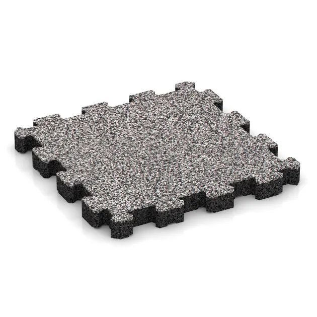 Rubber click tile von WARCO im Farbdesign Grey Melange mit den Abmessungen 306 x 306 x 30 mm. Produktfoto von Artikel 4456 in der Aufsicht von schräg vorne.