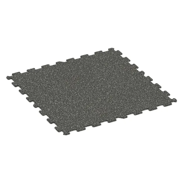Fitness Floor Compact von WARCO im Farbdesign Dark Grey Granite mit den Abmessungen 970 x 970 x 8 mm. Produktfoto von Artikel 1019 in der Aufsicht von schräg vorne.