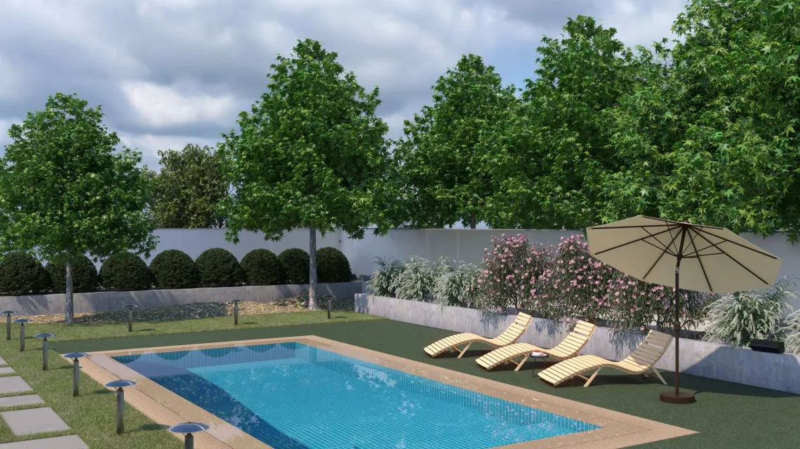 Beispielhafte Verlegung für den Artikel 3851 von WARCO - Pool Decking Tile Seamless, Farbton English Lawn in der Abmessung 306 x 306 x 20 mm.