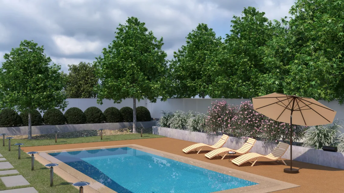 Beispielhafte Verlegung für den Artikel 3852 von WARCO - Pool Decking Tile Seamless, Farbton Terra Cotta in der Abmessung 306 x 306 x 20 mm.