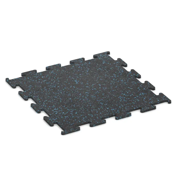 Fitness Performance Elite Training Floor von WARCO im Farbdesign Light Blue Speckled mit den Abmessungen 500 x 500 x 10 mm. Produktfoto von Artikel 3766 in der Aufsicht von schräg vorne.