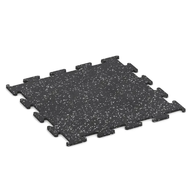 Fitness Performance Elite Training Floor von WARCO im Farbdesign Light Grey Speckled mit den Abmessungen 500 x 500 x 10 mm. Produktfoto von Artikel 3779 in der Aufsicht von schräg vorne.